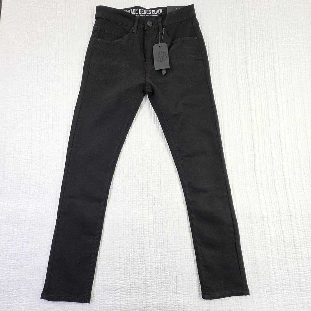 VGB Vintage Genes Black Mens 28x30 Slim Fit French Terry Stretch Denim Jeans